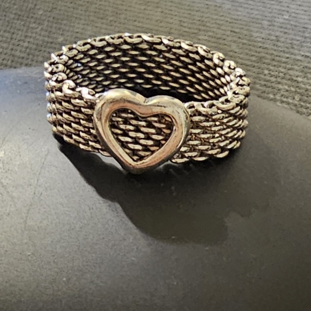 Silver Heart Mesh Ring